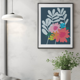 Blåblommor, botaniska blommigtar, söt art poster