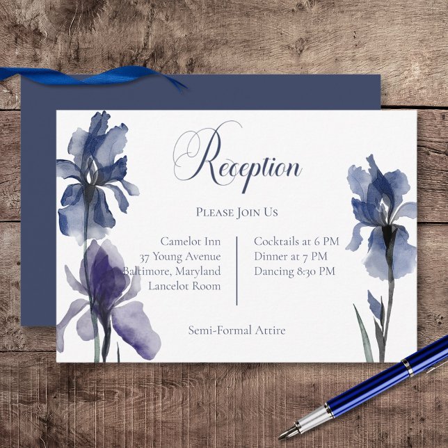 Blåblommor Brölloprecept Tilläggskort (Blue Iris Flowers Wedding Reception Card)