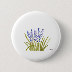 Blåblommor elegant vattenfärgblått naturliv knapp