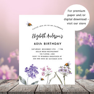 Blåblommor från födelsedagen - rosa budgetinbjudan flygblad