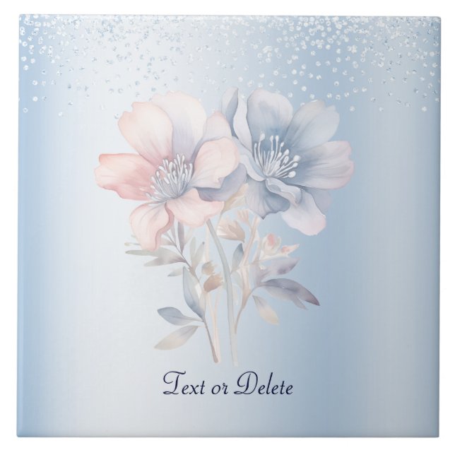 Blåblommor, keramiska plattor, Rosa Kakelplatta (Framsidan)