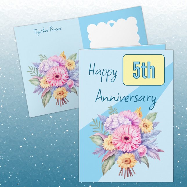 Blåblommor med 5-årsjubileum kort (Skapare uppladdad)