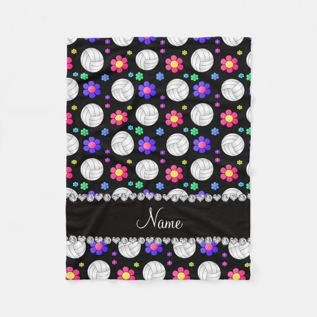 Blåblommor med svart volleyboll i personlig fleecefilt (Framsidan)