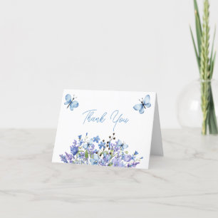 Blåblommor och fjärilar i tack kort