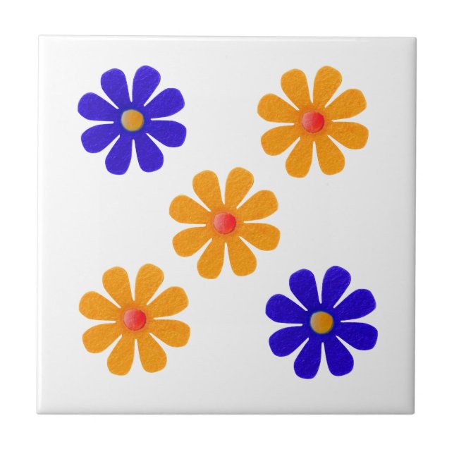 Blåblommor och orange av vår för köket kakelplatta (Framsidan)