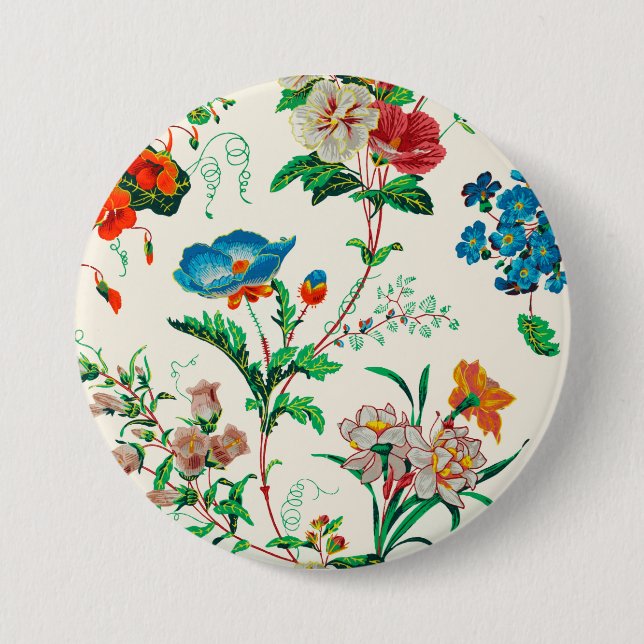 Blåblommor och rödblommor, vintage Mönster Knapp (Framsida)