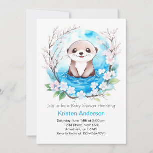 Blåblommor Otter Boy Baby Shower Inbjudningar