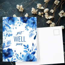 Blåblommor Vattenfärg GET WELL SOON ANPASSNINGSBAR