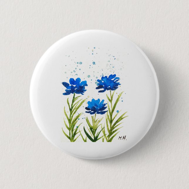 Blåblommor, vattenfärgad chic, grått knapp (Framsida)