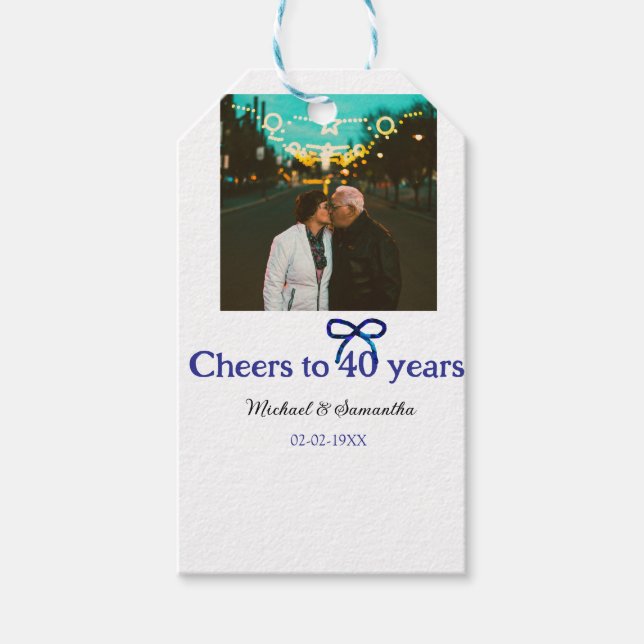 Blåböld till 40-årsdagen bröllop presentetikett (Framsidan)