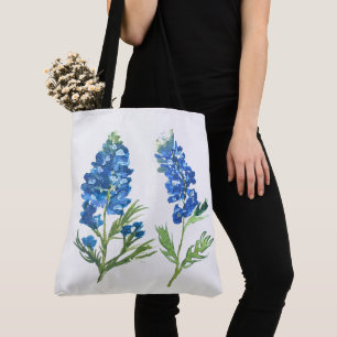 Blåbon Texas Blå Blommor vintage akvarell Tygkasse