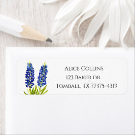 Blåbon Texas statliga blommor Lupin Akvarell Returadress Etikett