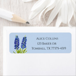 Blåbon Texas statliga blommor Lupin Akvarell Returadress Etikett