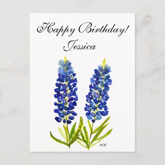 Blåbon Texas statliga blommor Lupin Akvarell  Vykort (Framsida)