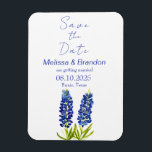 Blåbonens blå blomster Texas rustika bröllop  Magnet<br><div class="desc">Blåbonor,  akvarell blå blomster Bröllop sparar datum magneter. Texas statliga blommor. Unik,  handmålad konst av konstnären Monika Howarth. Du kan anpassa det med dina detaljer.</div>
