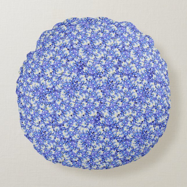 Blåbonettsblommor Rund Kudd Kudde (Framsidan)