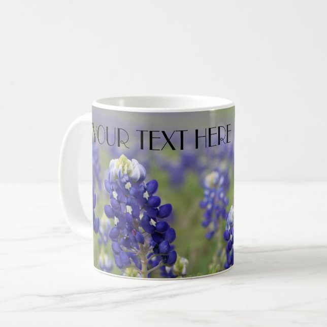 Blåbonor Blå Blommor Texas Texan Blommig Kaffemugg (Framsida vänster)