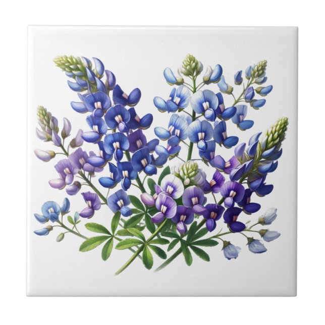 Blåbonor Texas Statsblommor Lupin Akvarell  Kakelplatta (Framsidan)
