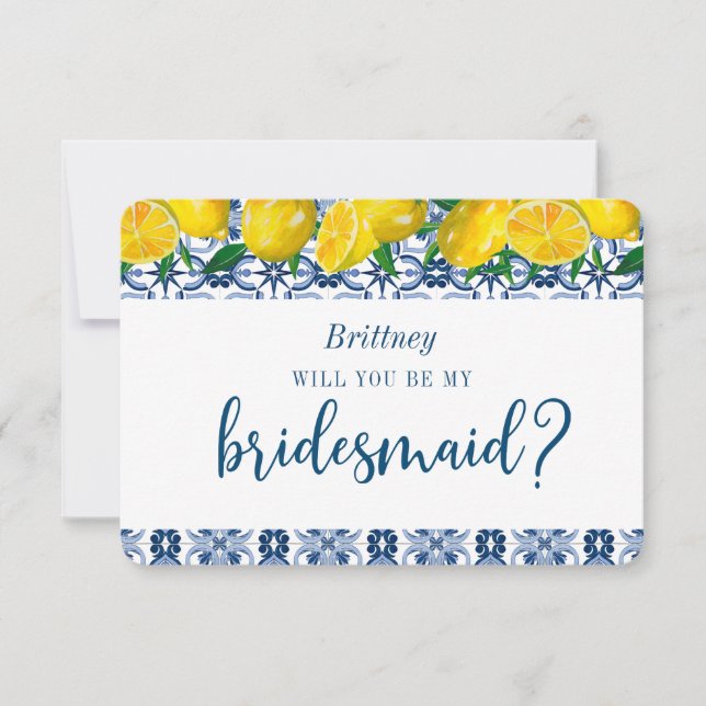 Blåbrigt italienskt Lemon Bridesmaid-Frieri kort (Framsida)