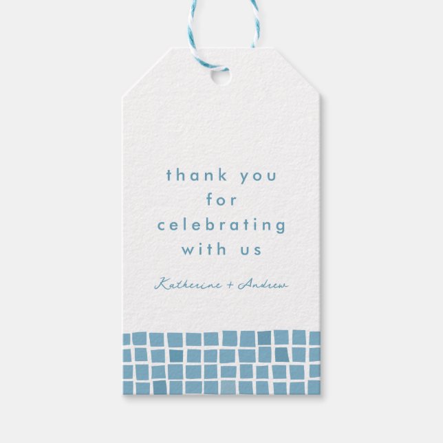 Blåbrigt ram, Greklands bröllop tack Presentetikett (Framsidan)