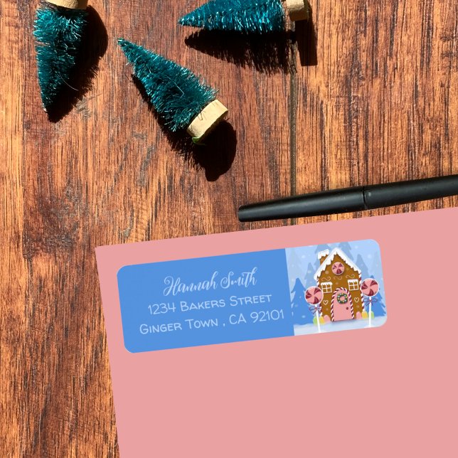 Blåbröd Blåblå Returetiketter Returadress Etikett (Gingerbread house blue return address labels .)