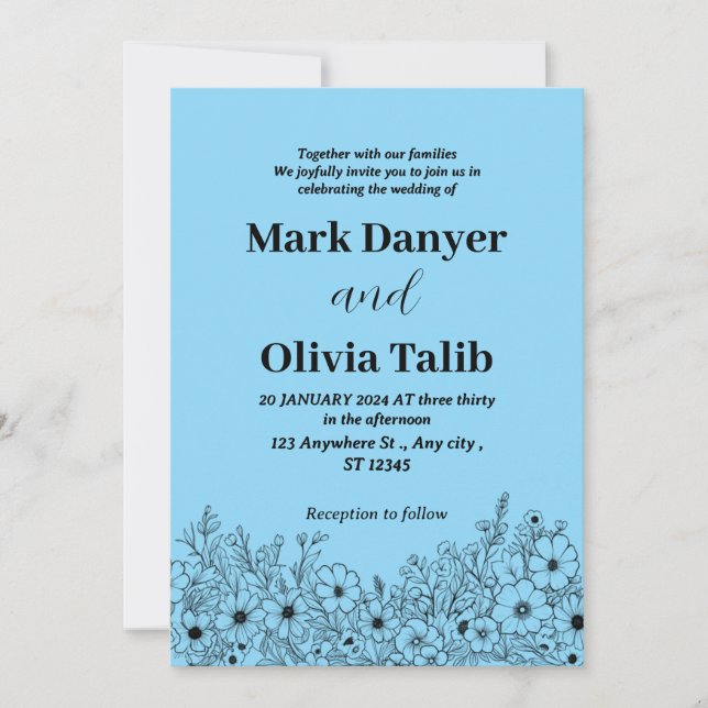 Blåbröllop i elegant Himmel - Romantisk inbjudan (Framsida)