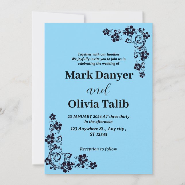 Blåbröllop i elegant Himmel - Romantisk inbjudan (Framsida)