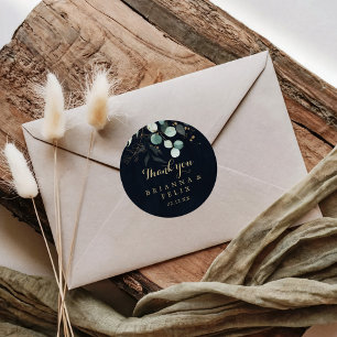 Blåbröllopsförmån för Rustic Guld Blommigt Tack- Runt Klistermärke
