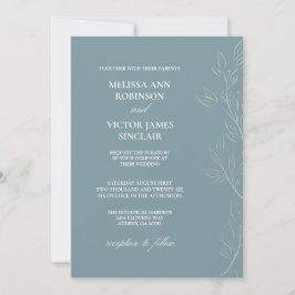 Blåbröllopsinbjudan elegant Löv Inbjudningar