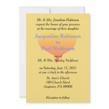 Blåbröllopsinbjudan för solnedgången, Gult, hjärta