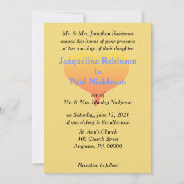 Blåbröllopsinbjudan för solnedgången, Gult, hjärta Inbjudningar