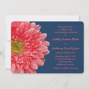 Blåbröllopsinbjudan till Coral Gerbera Daisy Navy Inbjudningar