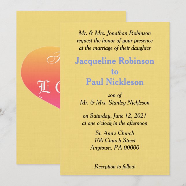 Blåbröllopsinbjudan till den para-orange Gulten Inbjudningar (Fram/baksida)