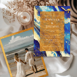Blåbröllopsinbjudan till royalet Guld med foto Inbjudningar