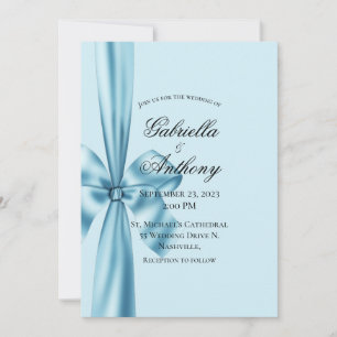 Blåbröllopsinbjudan till Satin Ribbon Blue Wedding Inbjudningar