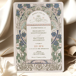Blåbröllopsinbjudningar för flottan Art nouveau Mu Inbjudningar