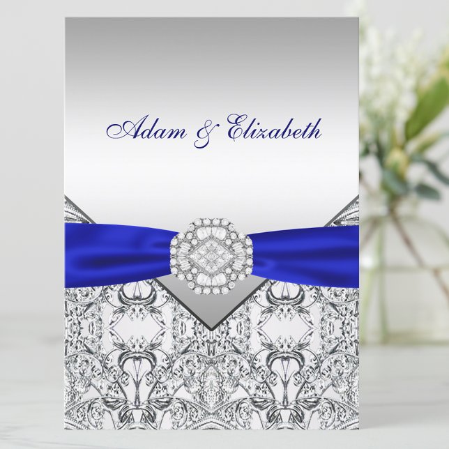 Blåbröllopsinbjudningar i elegant Silver och Royal Inbjudningar (Beautiful royal blue and silver invitation. Simply add your event details to the front and back.)