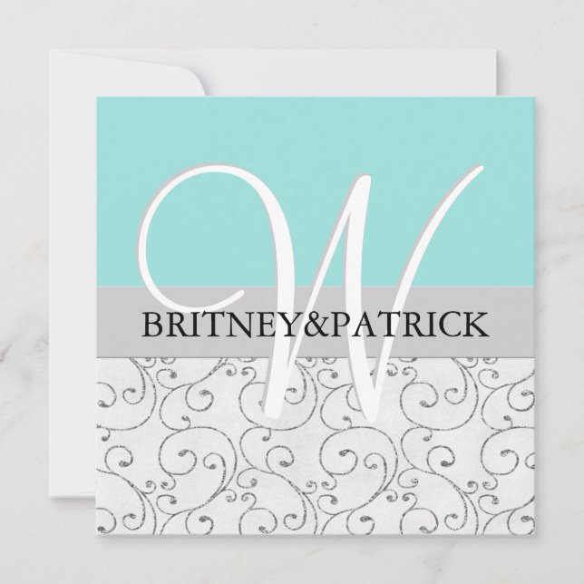 Blåbröllopsinbjudningar i Silver Swirls Inbjudningar (Framsida)