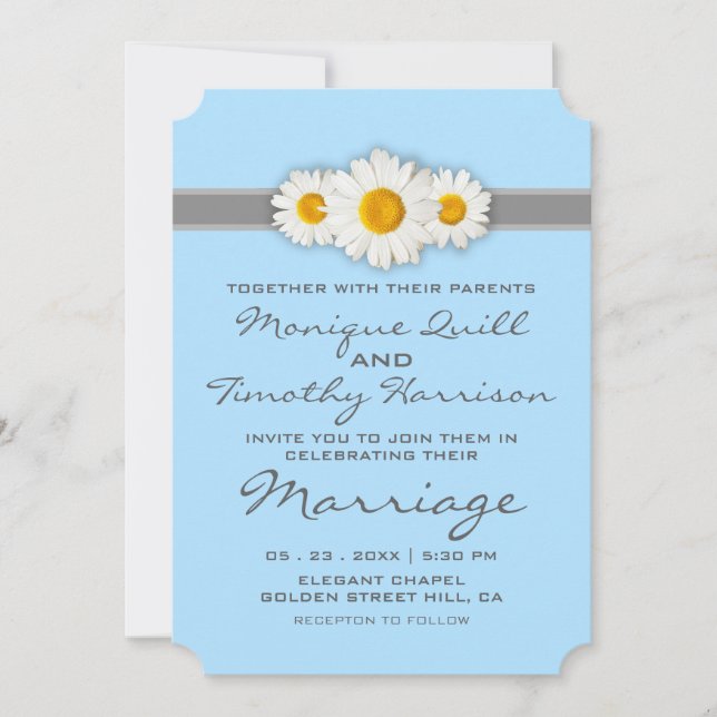 Blåbröllopskort för daisy inbjudningar (Framsida)