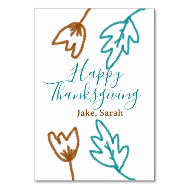 Blåbrun höst löv blomma h, happy thanksgiving bordsnummer (Framsidan)