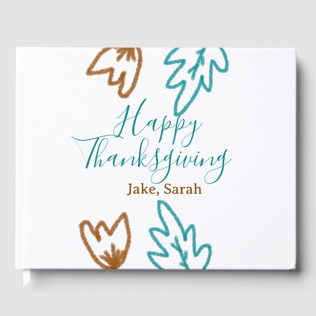 Blåbrun höst löv blomma h, happy thanksgiving gästböcker (Framsida)