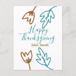 Blåbrun höst löv blomma h, happy thanksgiving helg vykort