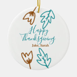 Blåbrun höst löv blomma h, happy thanksgiving julgransprydnad keramik