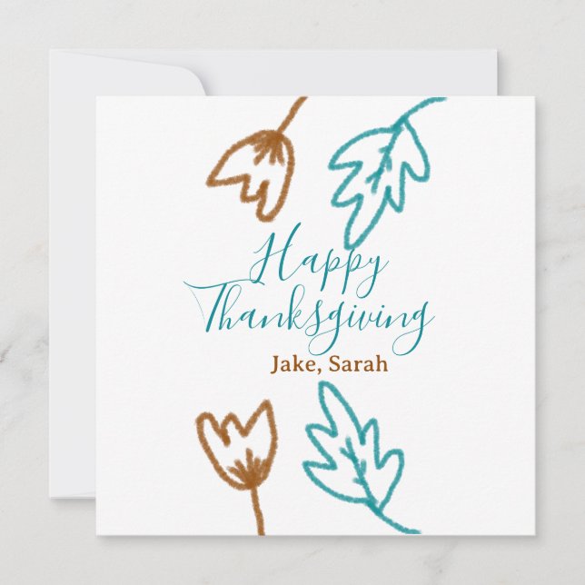 Blåbrun höst löv blomma h, happy thanksgiving julkort (Framsida)