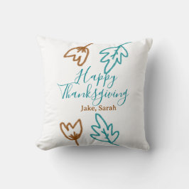 Blåbrun höst löv blomma h, happy thanksgiving kudde