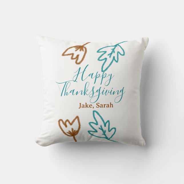 Blåbrun höst löv blomma h, happy thanksgiving kudde (Framsida)