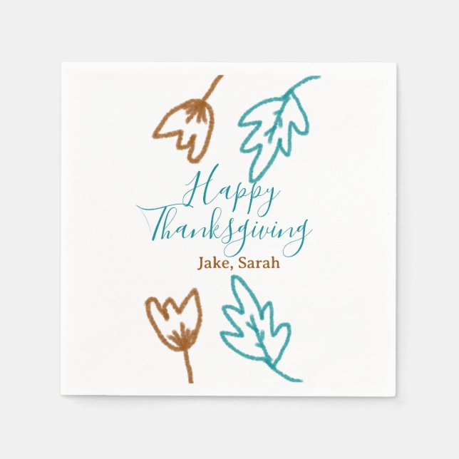 Blåbrun höst löv blomma h, happy thanksgiving pappersservett (Framsidan)