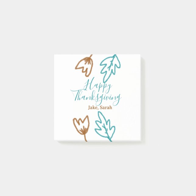 Blåbrun höst löv blomma h, happy thanksgiving post-it block (Framsida)