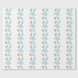 Blåbrun höst löv blomma h, happy thanksgiving presentpapper