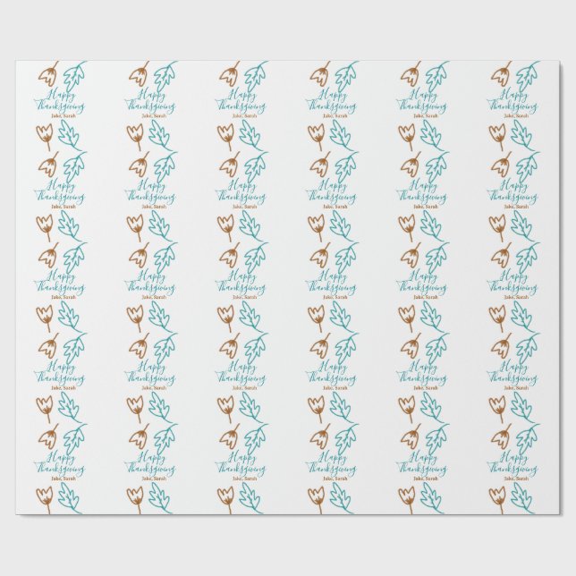 Blåbrun höst löv blomma h, happy thanksgiving presentpapper (Platt)